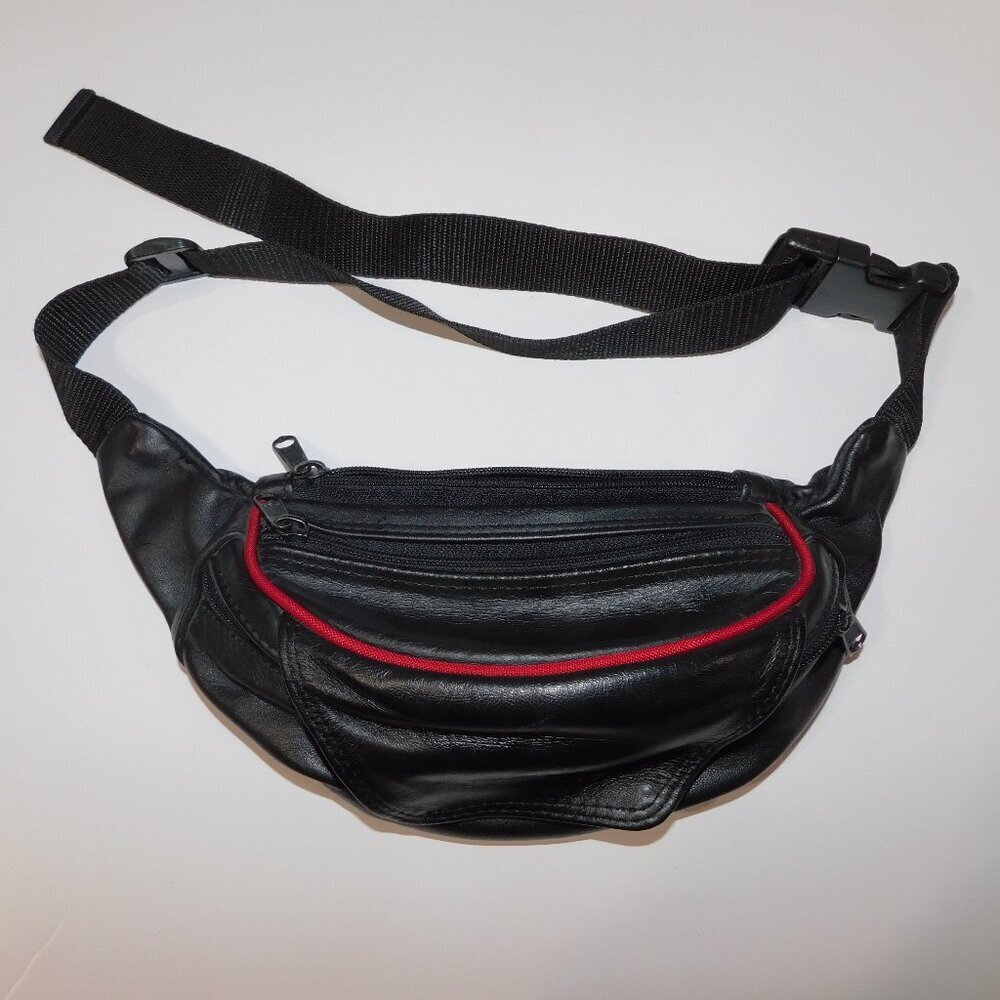 Leather Fanny Pack Belt Bag Black With Red Detail Adjustable Targus